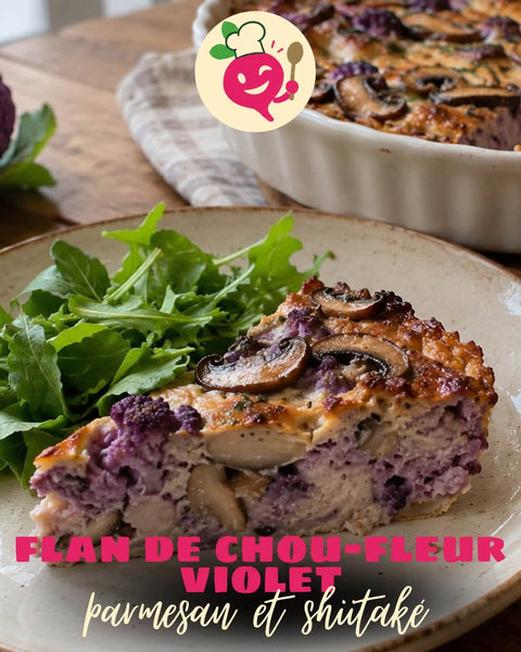 Flan de chou-fleur violet aux shiitakés et au parmesan